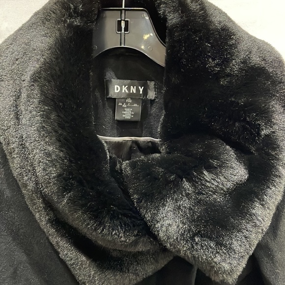 BNWT DKNY Full Length Fur collar Black wool Coat XXS - Picture 2 of 11